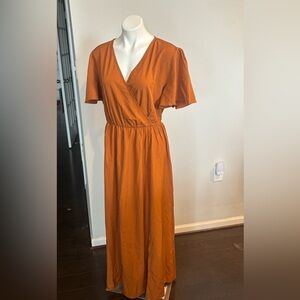 KOJOOIN Wrap Front Orange Maxi Dress